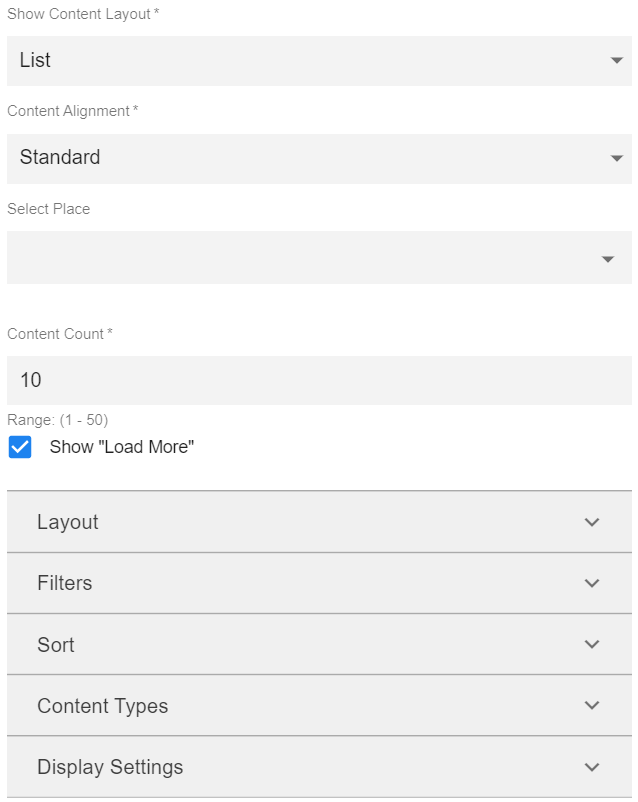 An example of Recent Content tile configuration