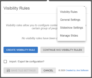Slideshow tile: Configuration menu