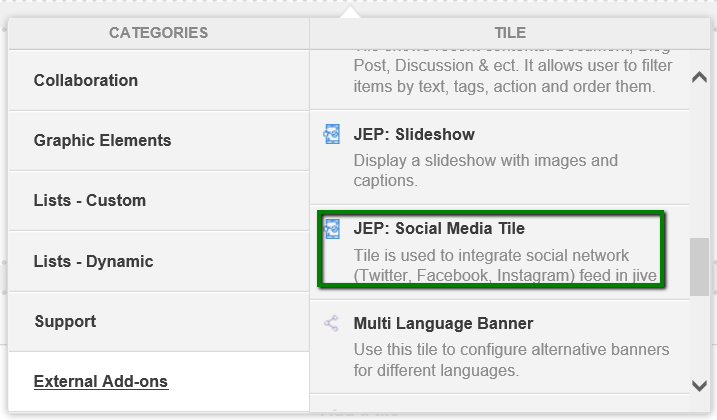 Social Media tile in the tile selection