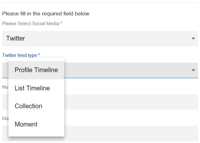 Social Media tile: Selecting Twitter feed type