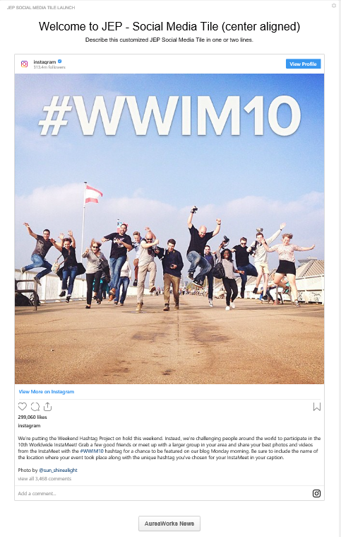 A Social Media tile connected to Instagram
