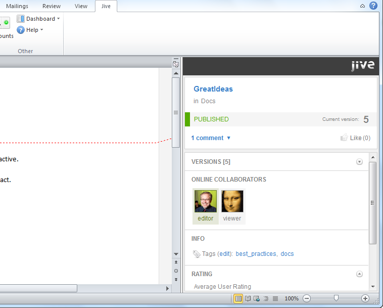 Jive Connects Dashboard