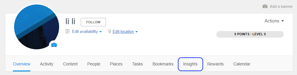 A screenshot of a user profile page with Insights tab highlighted