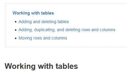 A table of contents when viewing content