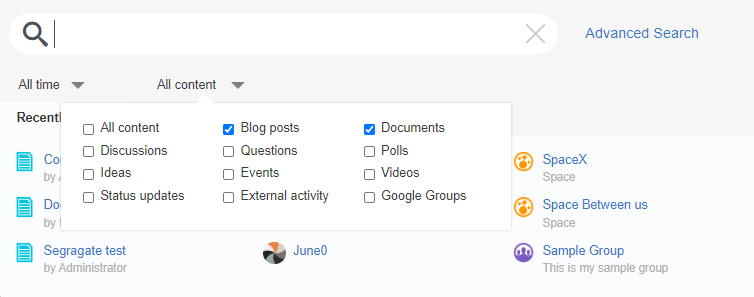 A Spotlight search filters screenshot