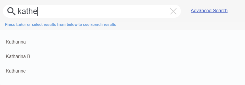 A screenshot of search suggestions when searching for people