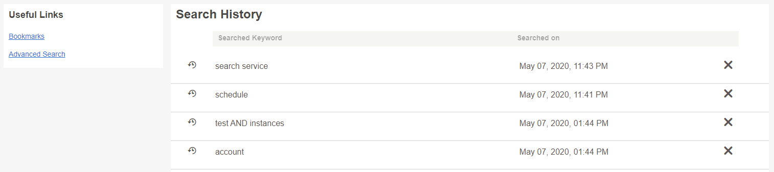 A screenshot of a Search History page example