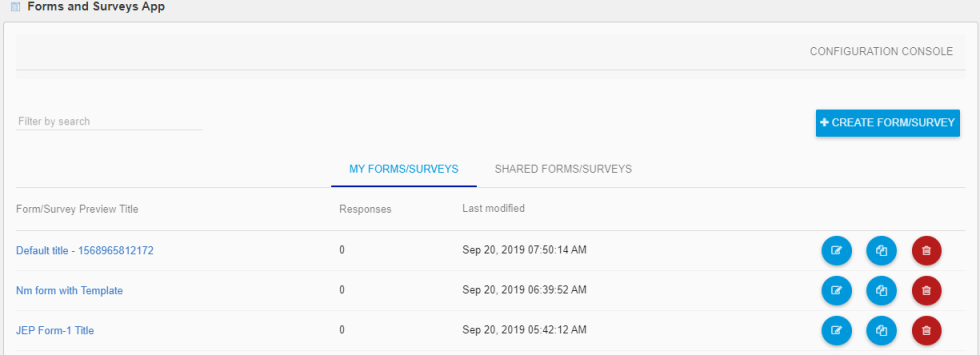 The form's list in the Forms and Surveys App