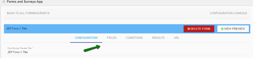 A screenshot of a starting the form configuration