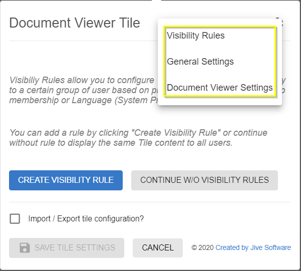 Advanced Document Viewer tile: Configuration menu