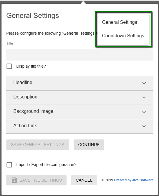 Countdown tile: Configuration menu