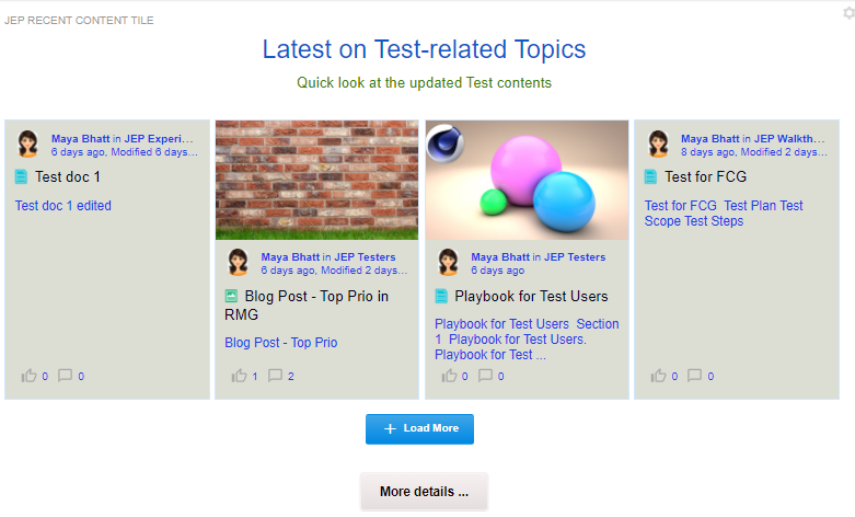 An example of Recent Content tile in the grid layout