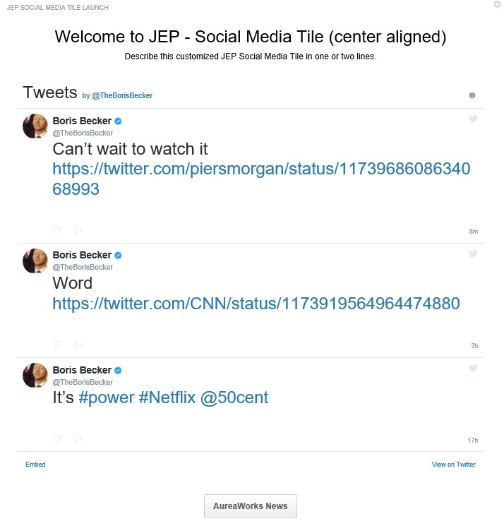 A Social Media tile connected to Twitter