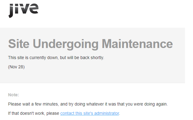 The standard generated Maintenance page